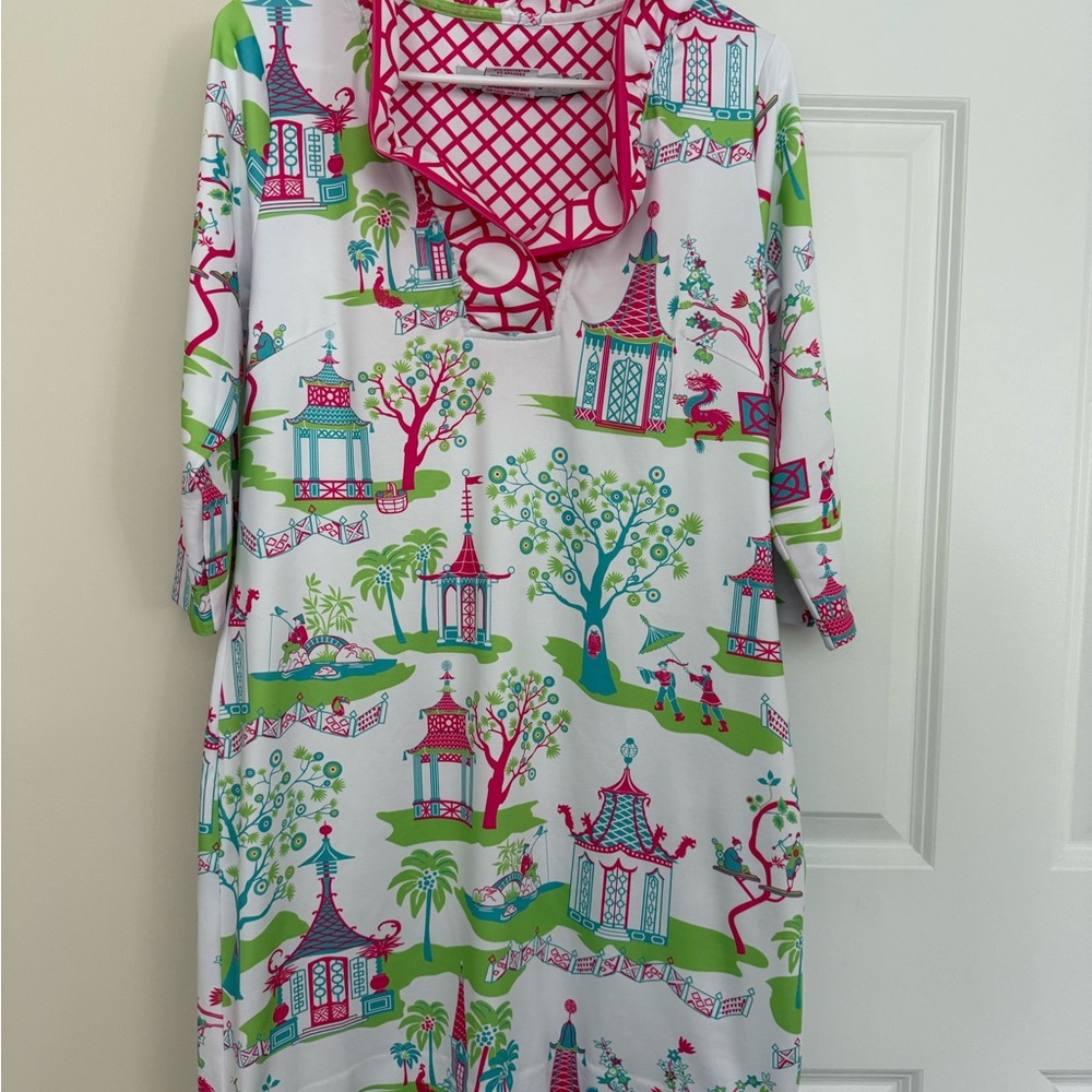 Gretchen Scott Designs Pink and White Geometric Dress